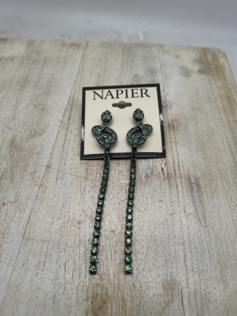 Napier Silvertone Stone Snake Earrings